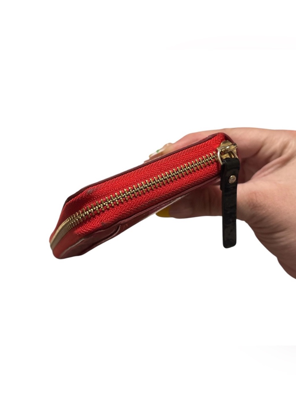 Kate Spade Carlisle Street Zip Around Red Wallet with Pink Polka Dots - Picture 2 of 4